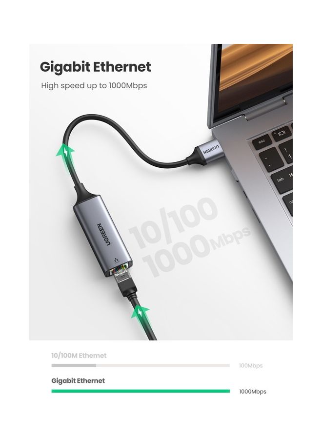 Ugreen Network Adapter Aluminum USB 3.0 to Ethernet Gigabit RJ45 LAN 1000 Mbps Compatible for Switch MacBook/ MacPro/ iPhone Mini iMac/ XPS Surface Pro /Notebook - Image 2